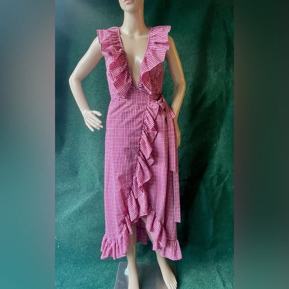 Misa Los Angeles Red gingham Stella wrap dress - Picture 4 of 7